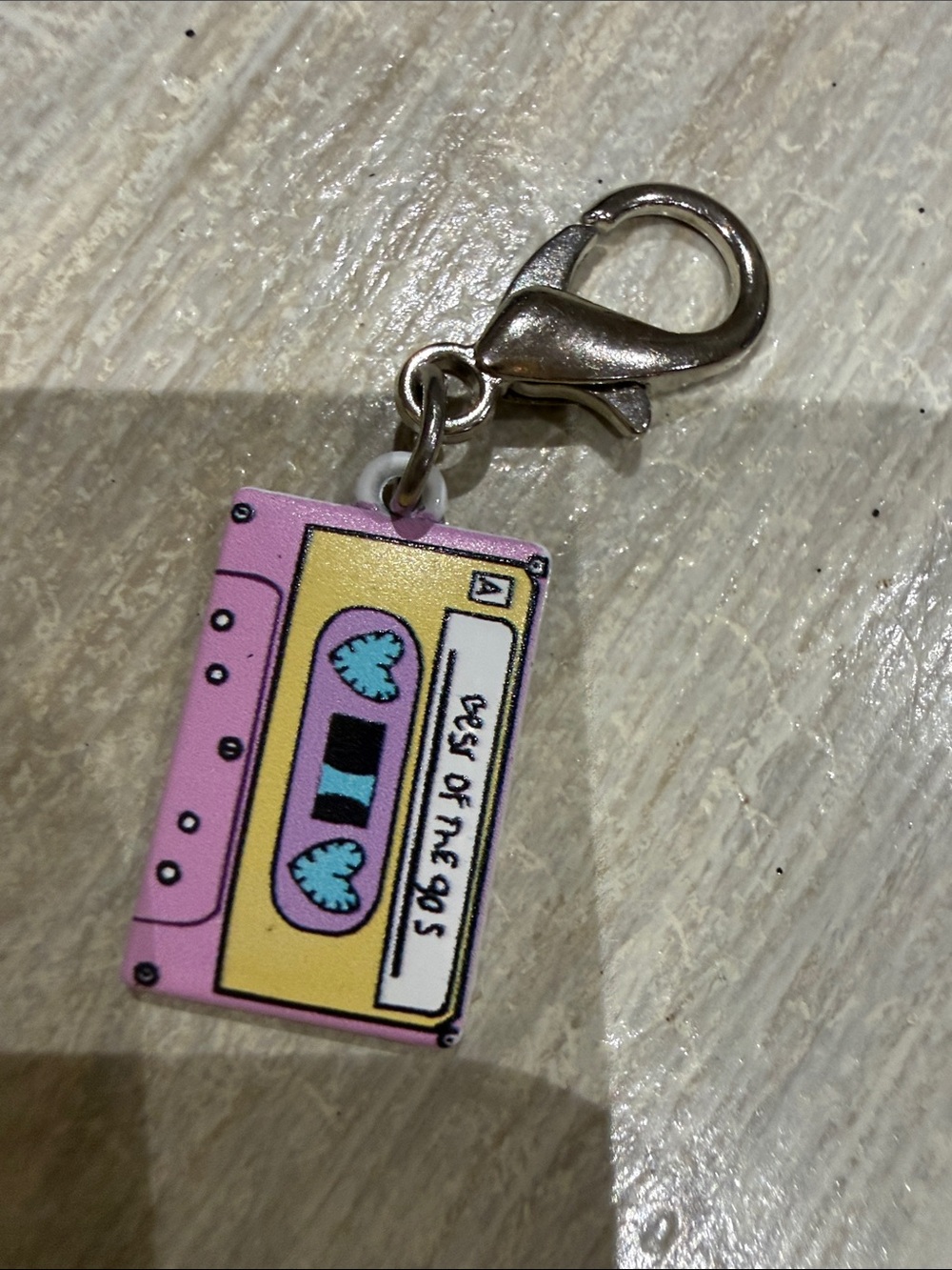 Retro Best of the 90s Pink & Yellow Cassette Tape Keychain Charm